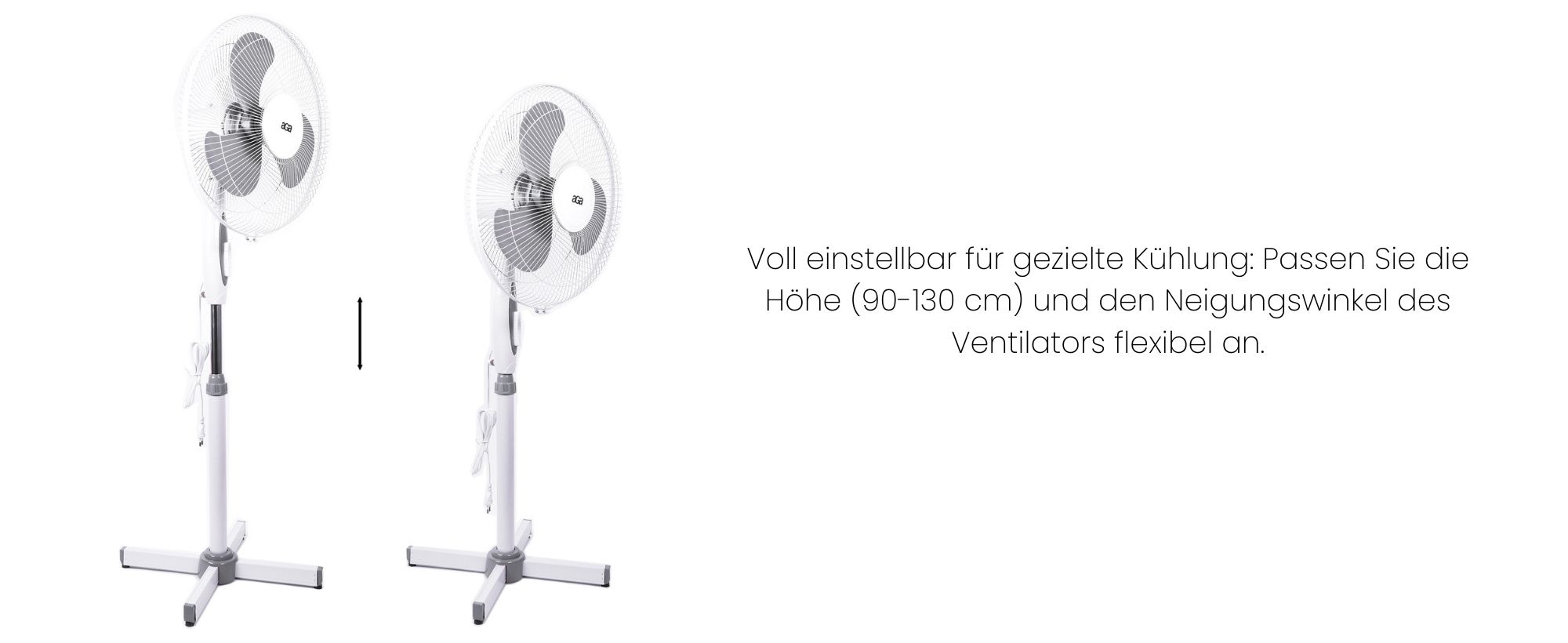 Aga Standventilator 43 cm Weiß, 3-Geschwindigkeitsstufen, Oszillation, Verstellbare höhe, 45 W