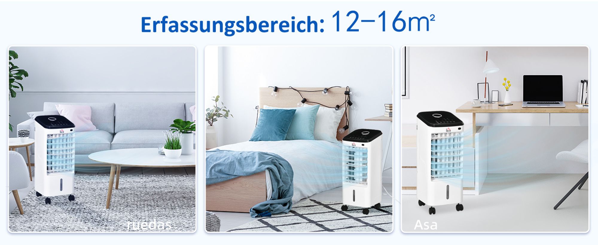 HOMCOM Mobile Luftkühler 3 in 1 Ventilator mit 3 Stufen 60° Oszillation