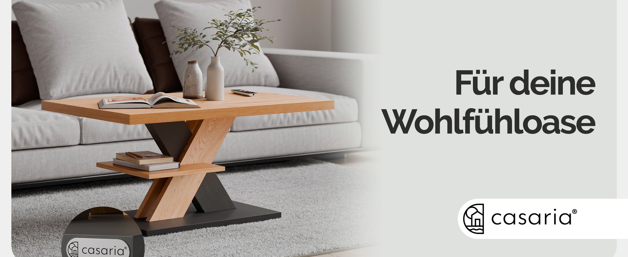 CASARIA® Couchtisch Grau Holz Stauraum Ablage Kratzfest Modern Rechteckig 50kg Belastbar Beistelltisch Wohnzimmer Couch Sofa Tisch Detroit 90x60cm
