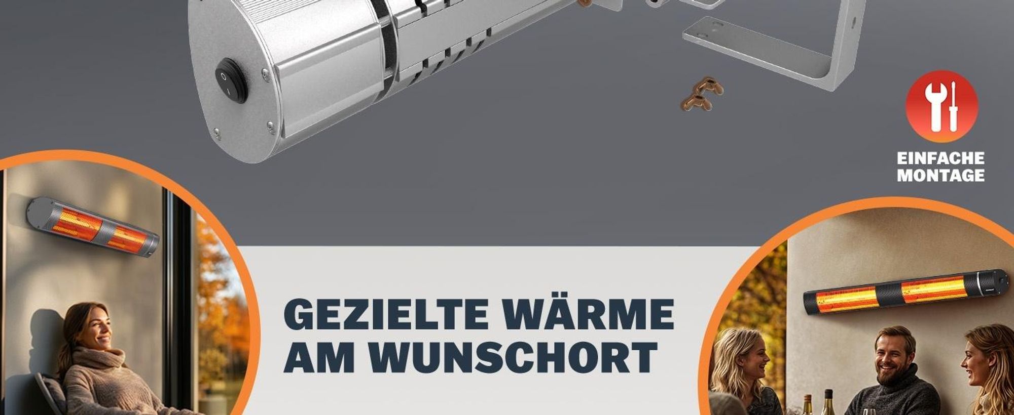 MONZANA® Infrarot Heizstrahler Goldröhre 3000W App Steuerung 3 Stufen Fernbedienung Outdoor Wärmestrahler Terrassenheizer Terrassenstrahler Silber