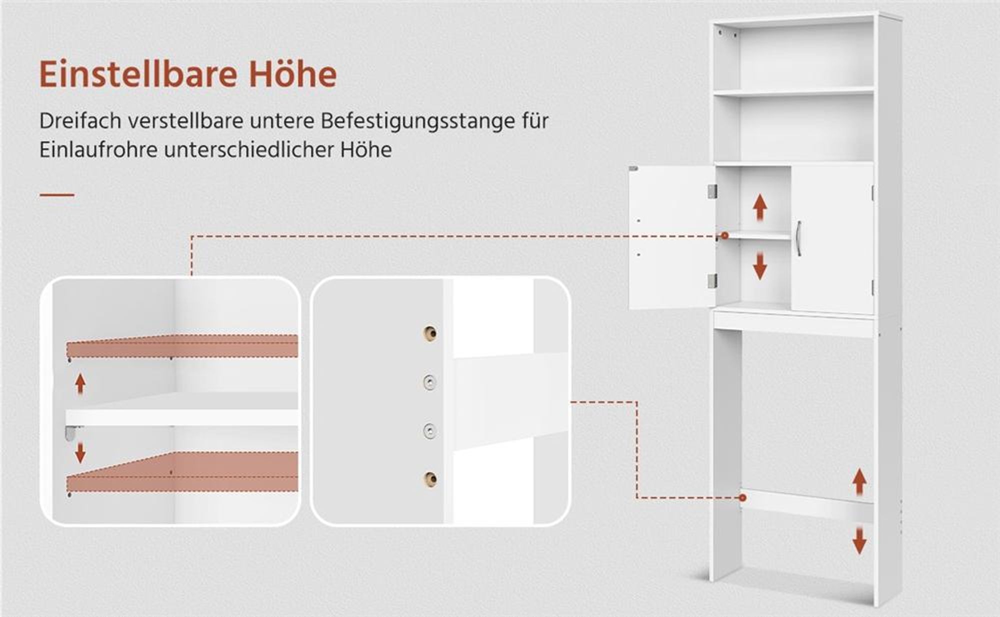 Yaheetech Waschmaschinenschrank Toilettenschrank 195 cm H, Überbau Badezimmerschrank über WC und Waschmaschine, Weiß