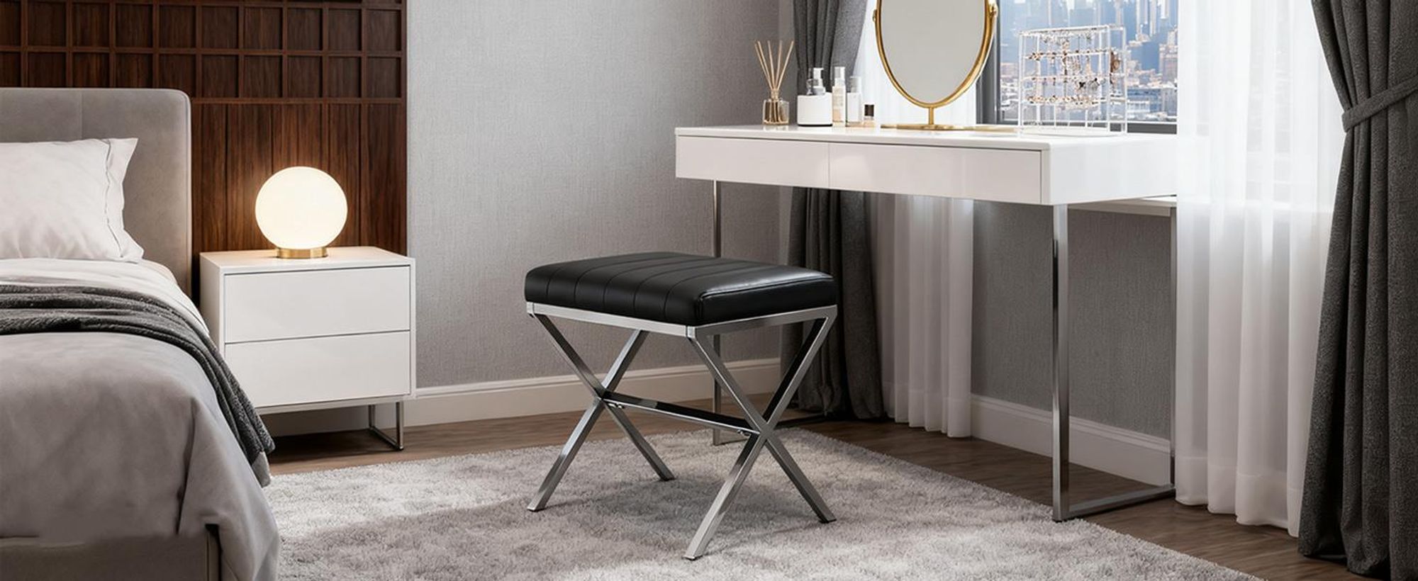 Duhome Sitzhocker Kunstleder, Polsterhocker Fußhocker Gepolstert Moderner Hocker mit Metallgestell für Flur Wohnzimmer Schlafzimmer, Schwarz