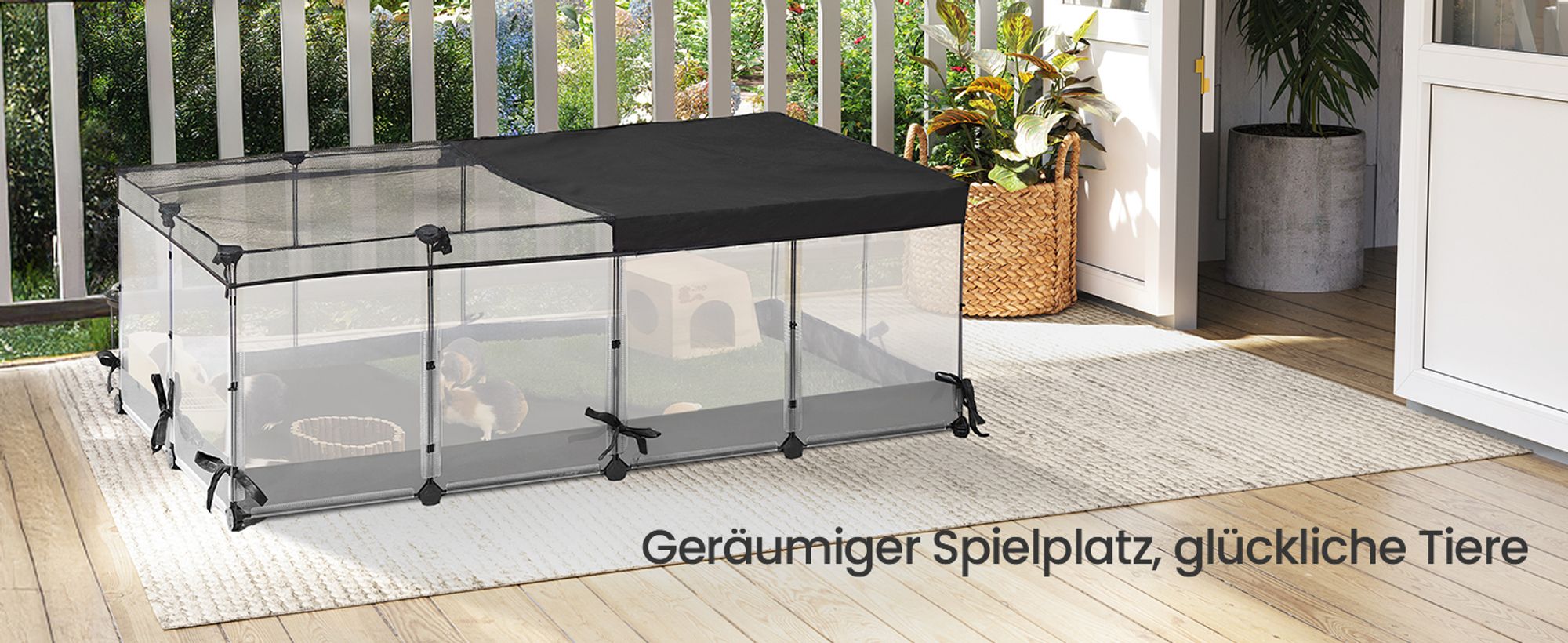 SONGMICS Kleintiergehege, atmungsaktiv, wasserresistentes Gewebe unten, Kaninchenstall