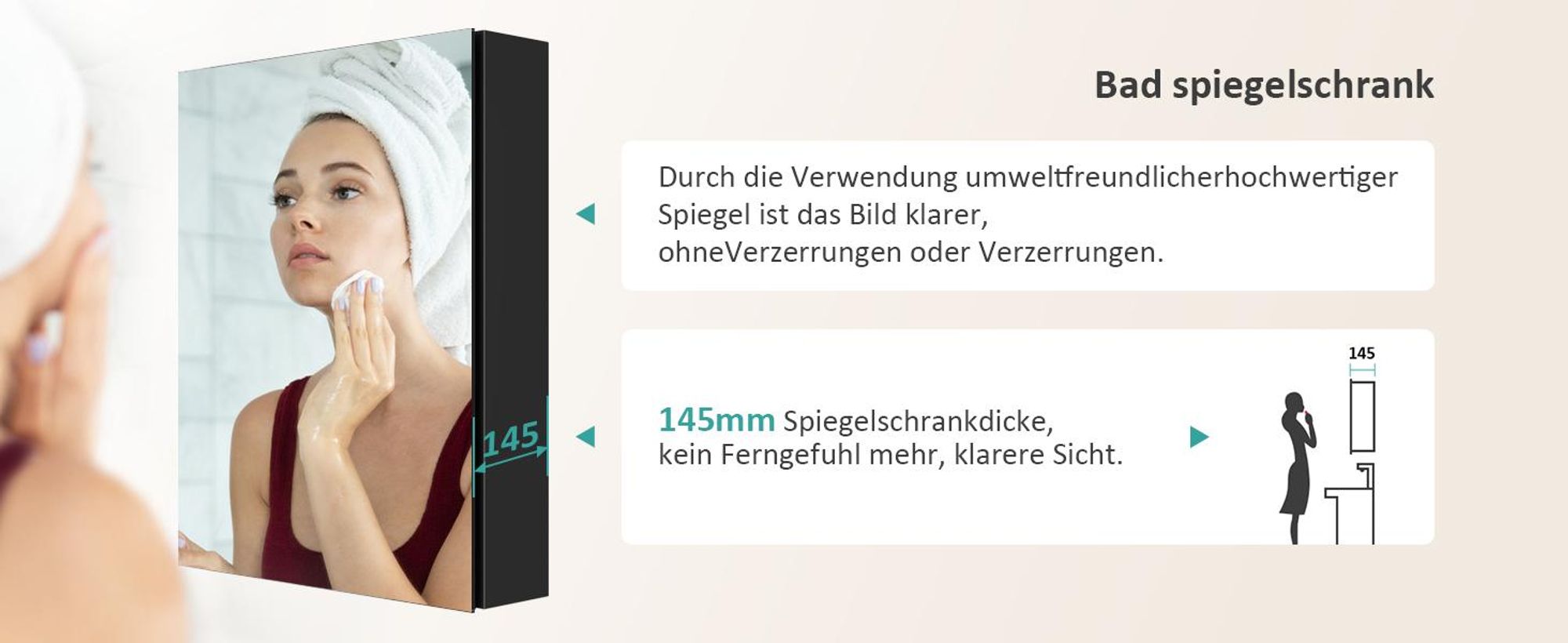 EMKE Spiegelschrank Mattschwarz, 50x65x14,5 cm Aluminium Einzeltür und Verstellbares Glasregal Soft-Close Badezimmerspiegelschrank