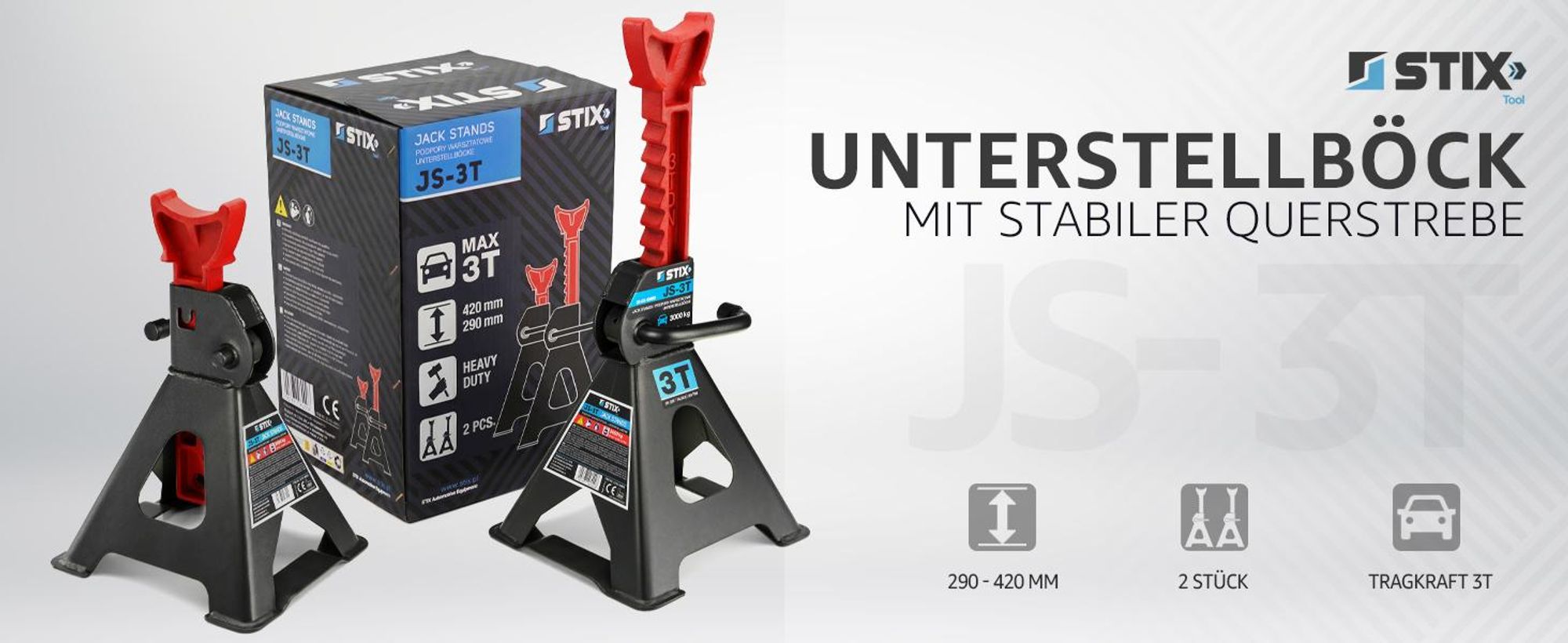 2x Unterstellböcke 3T für PKW und leichte Nutzfahrzeuge – Höhenverstellbar, Stabile Stahlkonstruktion