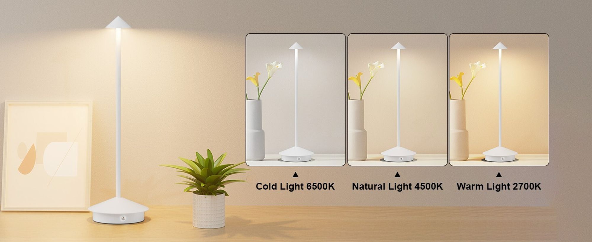 LED Nachttischlampe Kabellose Dimmbare LED Tischleuchte Tischlampe,Stufenloses Dimmen in drei Farben,Tragbare USB Aufladbar kabellose lampe,Weiß