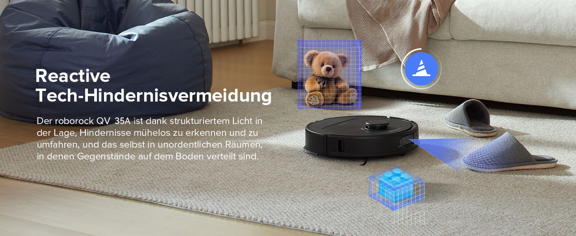 Roborock QV 35A Staubsauger Roboter 8.000 Pa (Upgrade von Qrevo Plus),All-in-One Dock,Anti-Verfilzungsbürste, Hebarer Mopp, Reactive Tech,Schwarz
