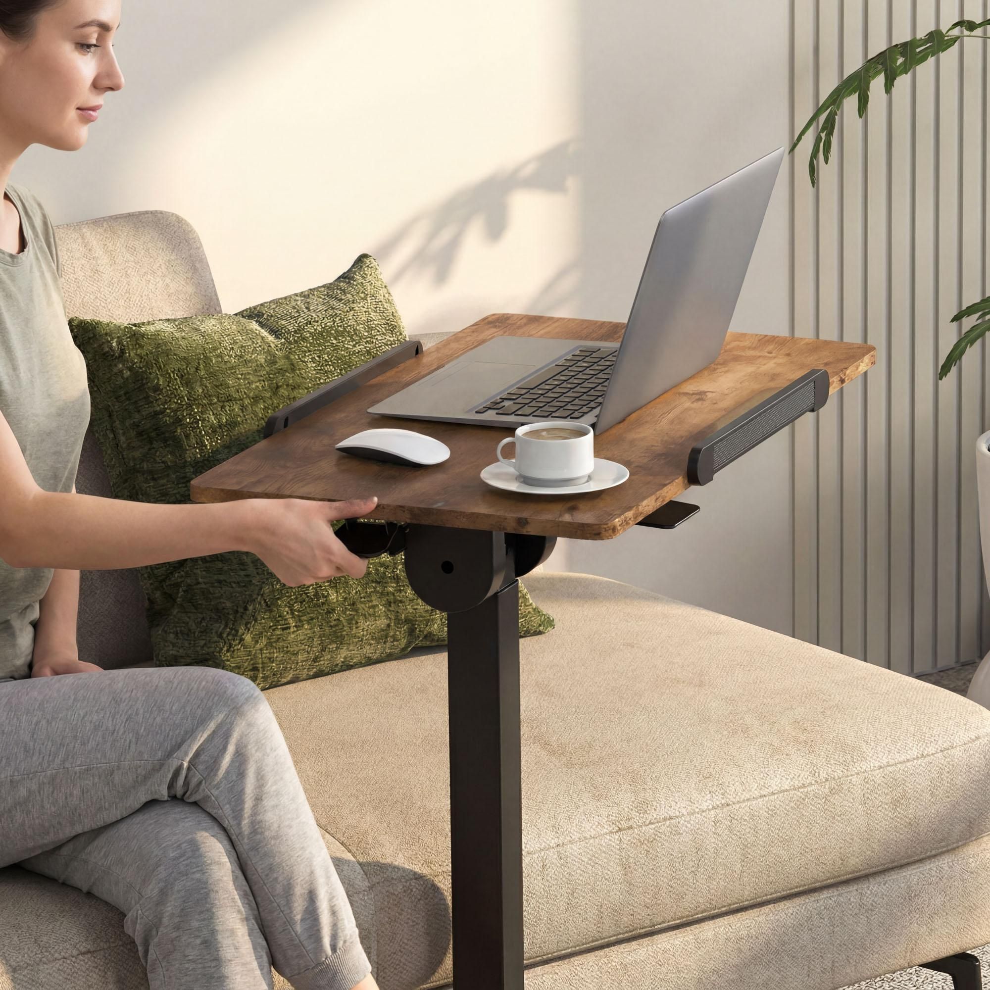 di volio Mobiler Schreibtisch SORINO höhenverstellbar mit Gasfeder, neigbarer Laptoptisch mit Rollen, Computertisch mit klappbarer Tischplatte (braun)