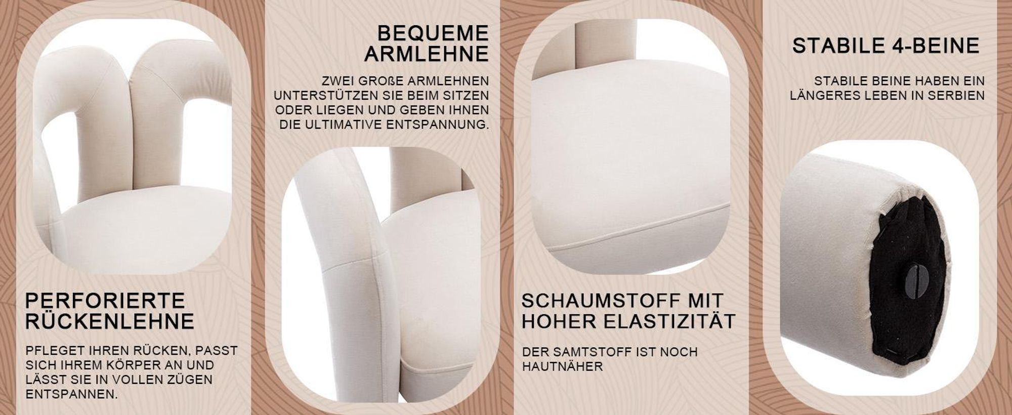 LVHOM Esszimmerstühl, 2er Set Polsterstuhl aus Samt, Küchenstuhl mit Rückenlehne, Wohnzimmerstuhl, Beige