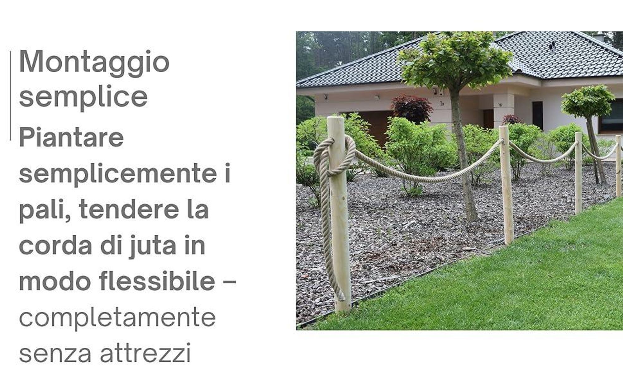 TIMBERMIK Recinzione In Legno 6 Pali Ø8x120 Cm Con Corda In Juta 12m Staccionata Da Giardino Pannelli Recinzione Legno Non Trattato