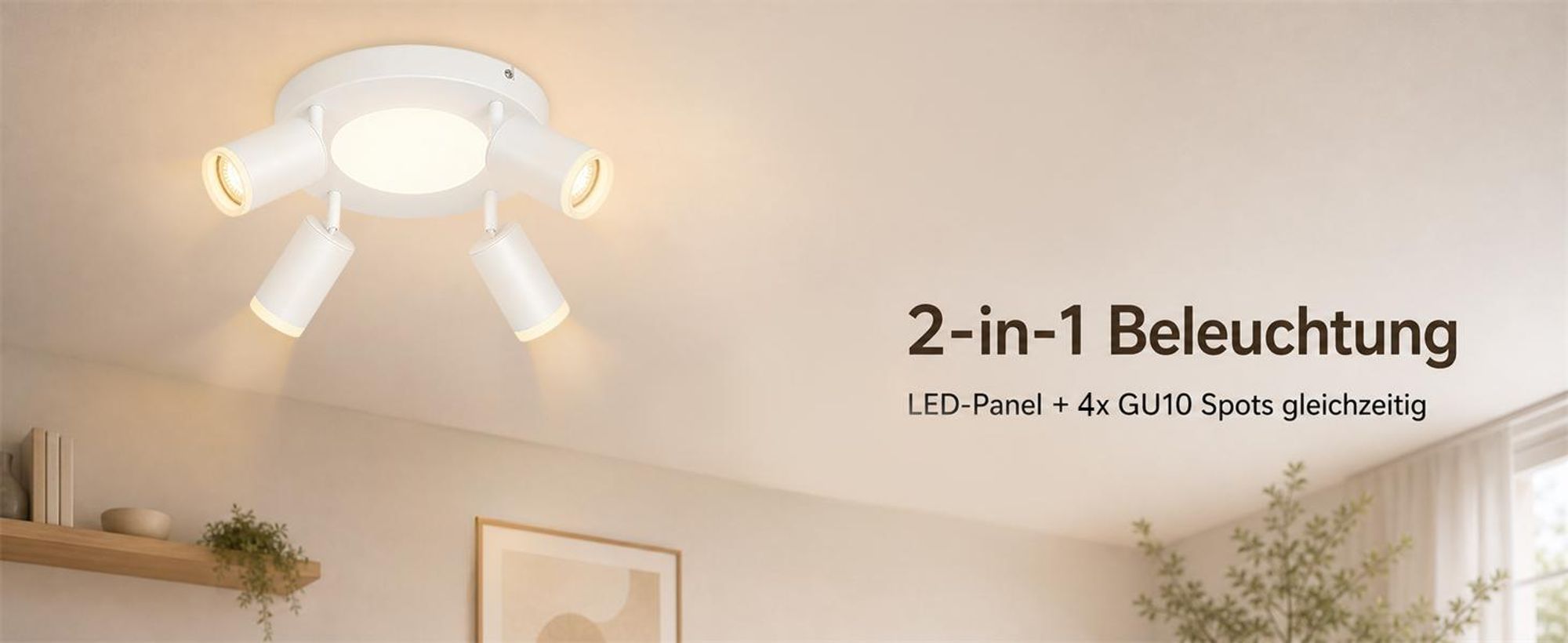 ZMH Led soffitto 4 fiamme soffitto spot GU10 camera da letto lampada 3000k bianco cucina lampada 20W soffitto faretto orientabile per soggiorno cucina camera da letto