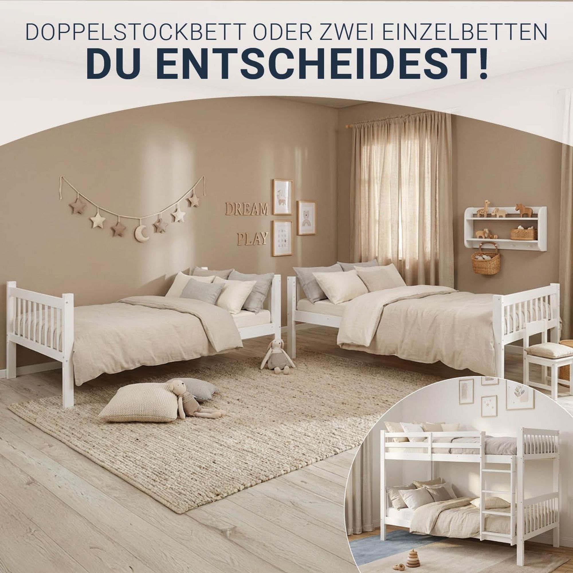 Das Etagenbett lässt sich problemlos in zwei Einzelbetten umwandeln.