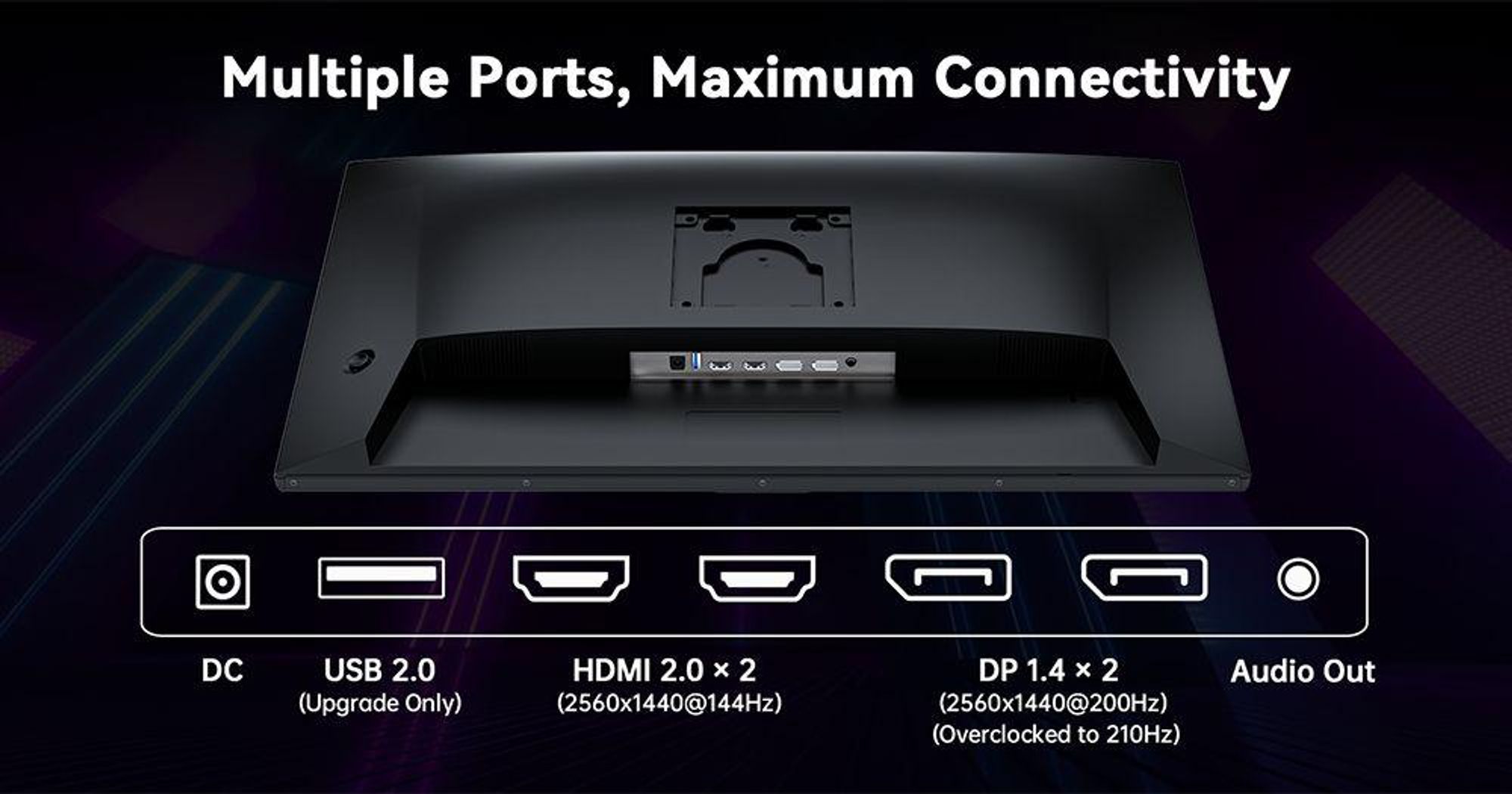 Monitor gamingowy KTC H27T7P-2, 27 cali, rozdzielczość WQHD (2560x1440), panel IPS o wysokiej częstotliwości odświeżania 210 Hz, czas reakcji 1 ms, HDR400, technologie FreeSync i G-Sync, regulacja wysokości