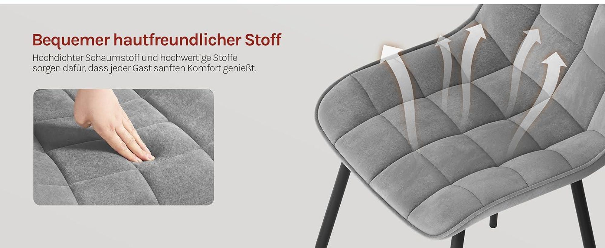 WOLTU Esszimmerstühle 2er-Set, Polsterstuhl mit Rückenlehne, bis 150 kg belastbar, Sitzfläche aus Samt, Metallbeine, Hellgrau