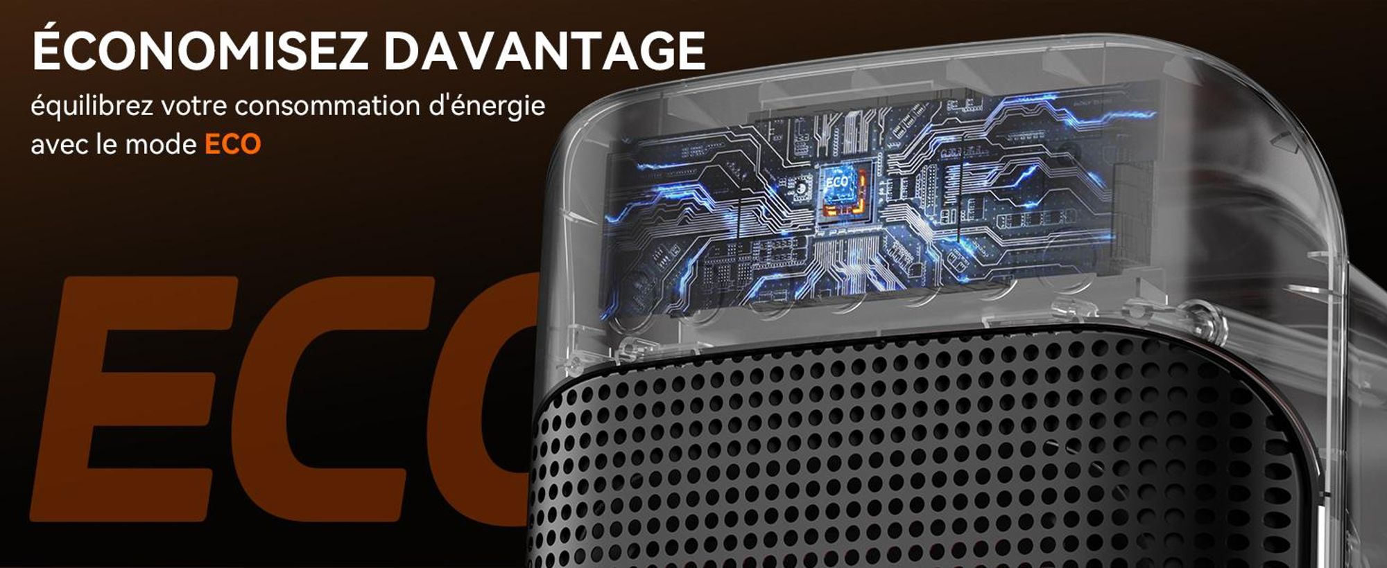 YASHE Chauffage soufflant PTC924R-H, 1800 W, ECO, noir