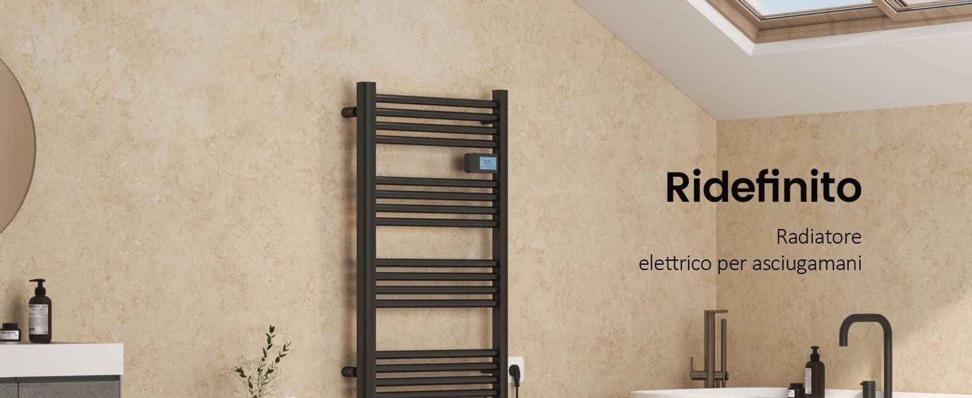 EMKE Scaldasalviette elettrico 1200x540 mm, 600W nero con timer touch e programma settimanale, termoarredo bagno