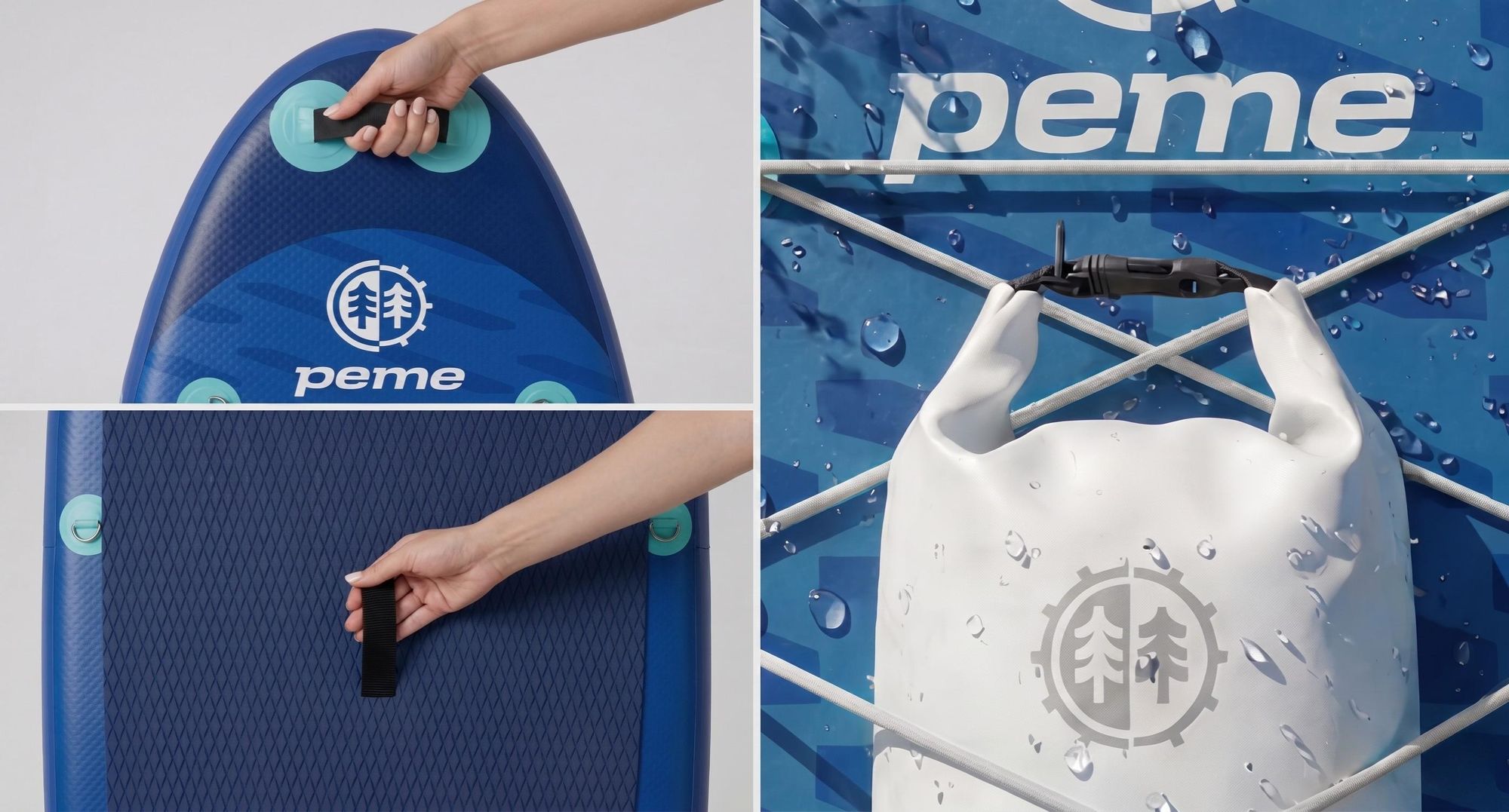 Tavola da stand up paddle PEME - Deep Water - 350 cm - Doppia pagaia e accessori completi, SUP, tavola da surf gonfiabile - Blu