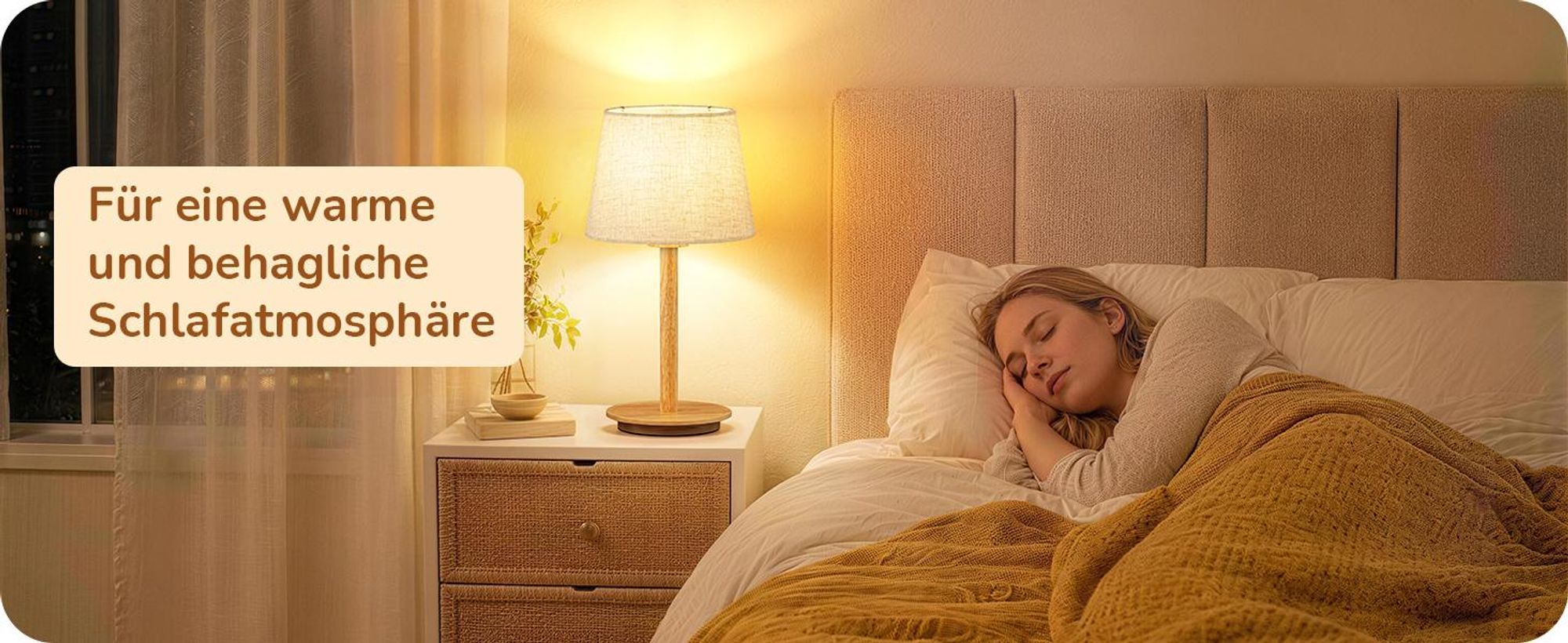 EDISHINE Nachttischlampe mit Massivholzsockel, Leinen-Lampenschirm, 2700K Warmweiß, LED Tischlampe mit E27 Fassung für Schlafzimmer, Wohnzimmer