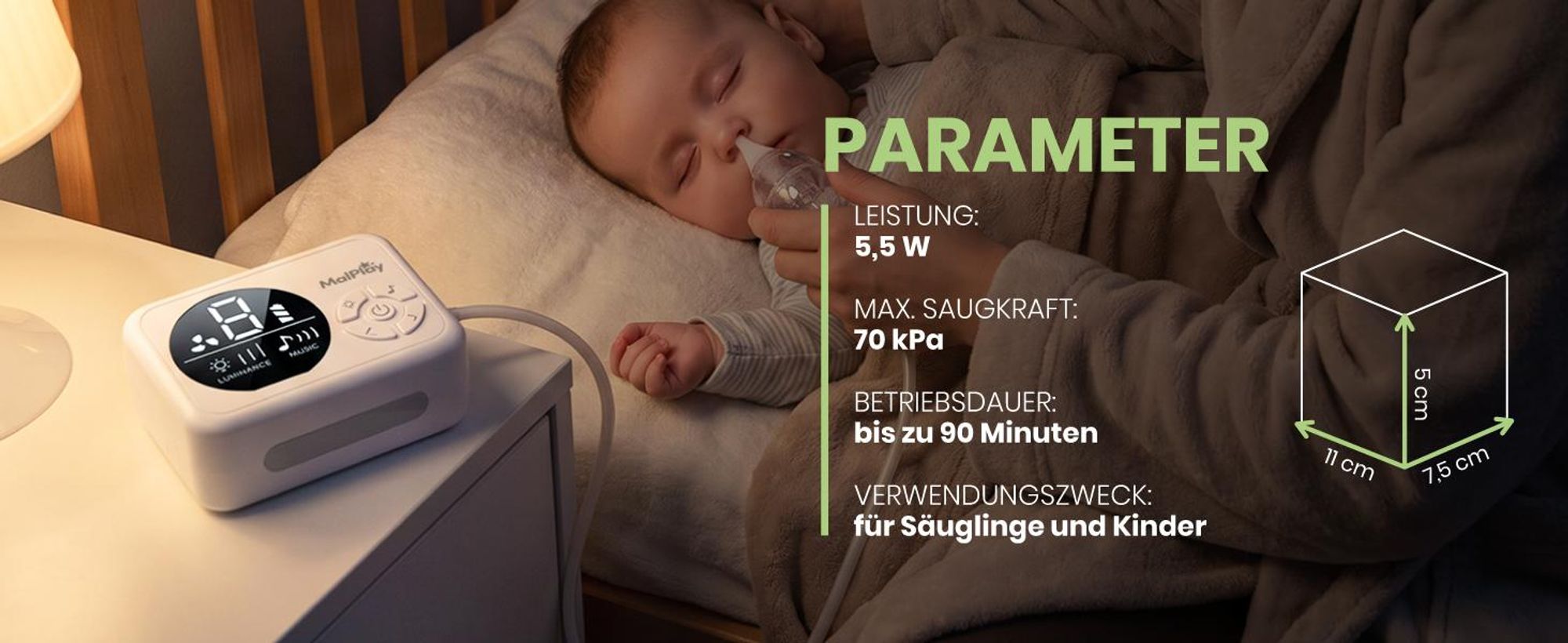 Elektrischer Nasensauger für Babys & Kinder 9 Saugstufen 70 kPa 3 Silikonaufsätze