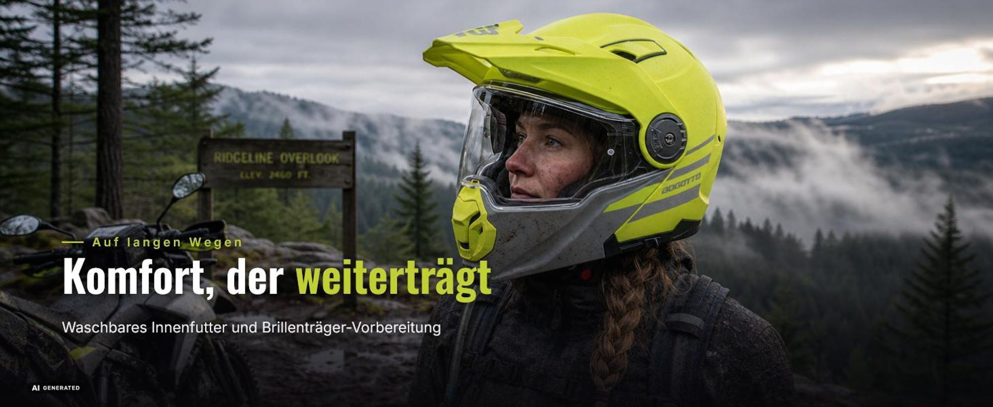 Bogotto FG-102 Duo Fiberglas Enduro Klapphelm, grün matt, M (57/58)