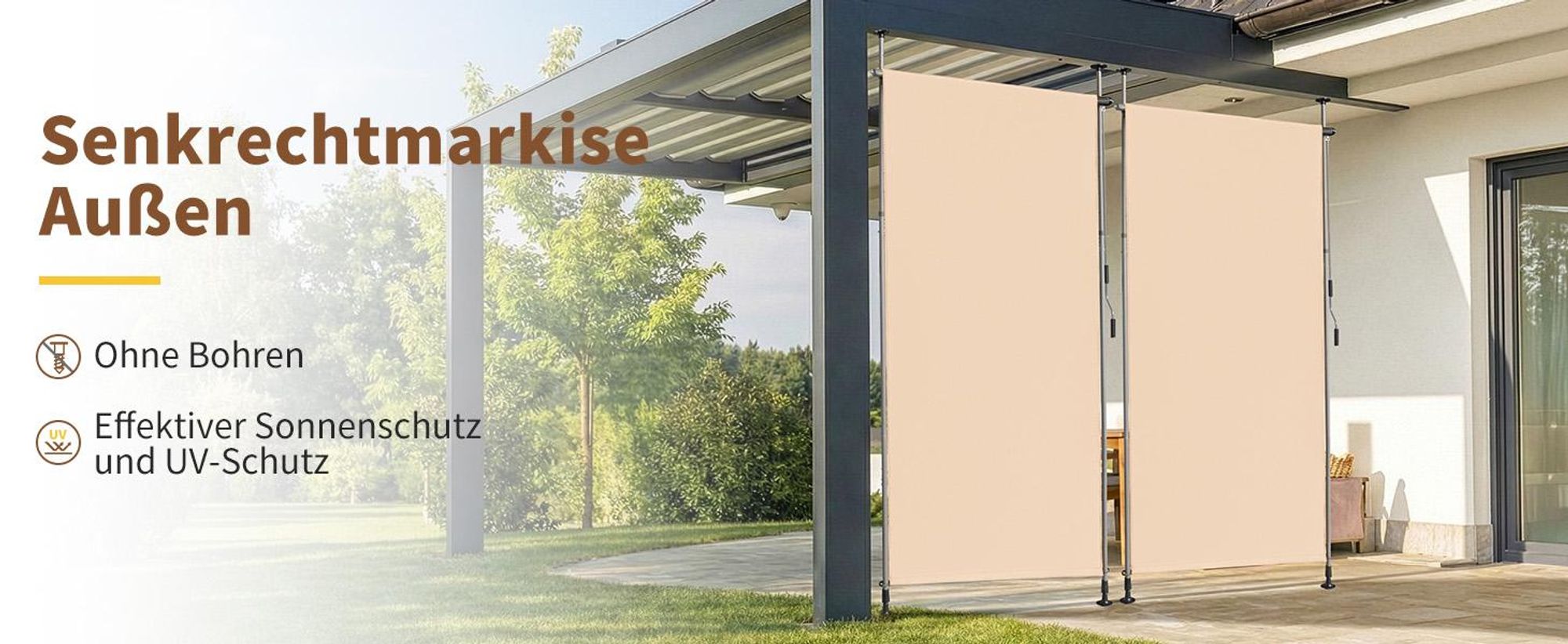 FCH Senkrechtmarkise Klemmmarkise 150x270x(210-310) cm Vertikalmarkise Balkonmarkise Sonnenmarkise Sonnenschutz, Sichtschutz, ausziehbar - Beige