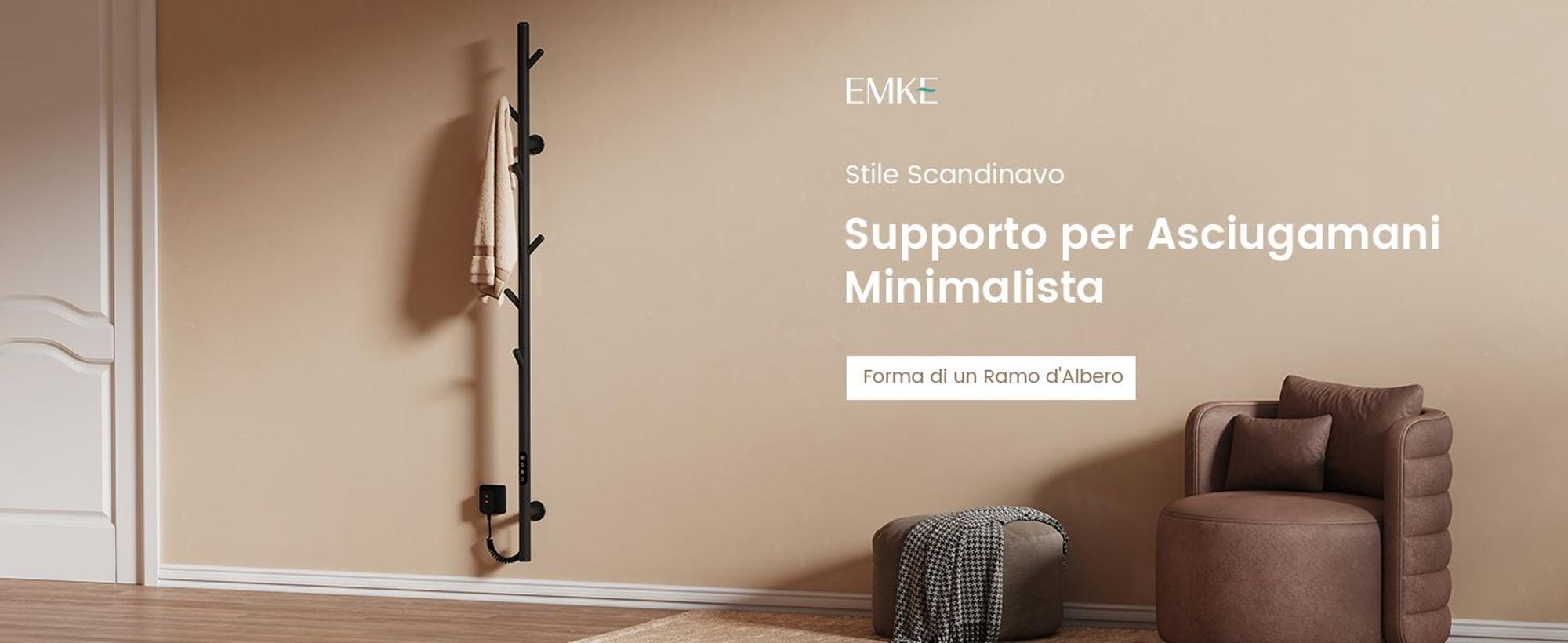 EMKE Scaldasalviette elettrico 100 W Nero, Display LCD, Termostato intelligente, Controllo WiFi/APP Timer Scaldasalviette design ad albero 150 cm