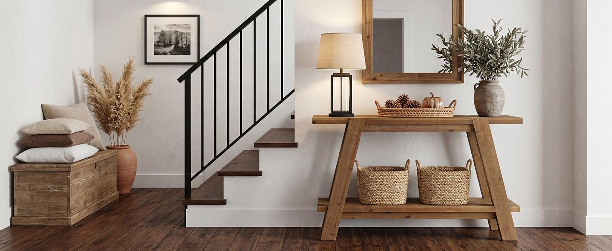 Konsolentisch, 110cm Beistelltisch aus Massivholz im Landhausstil, Eingangstisch mit zwei Ebenen, Flurtisch hinter dem Sofa für Wohnzimmer,Sofatisch