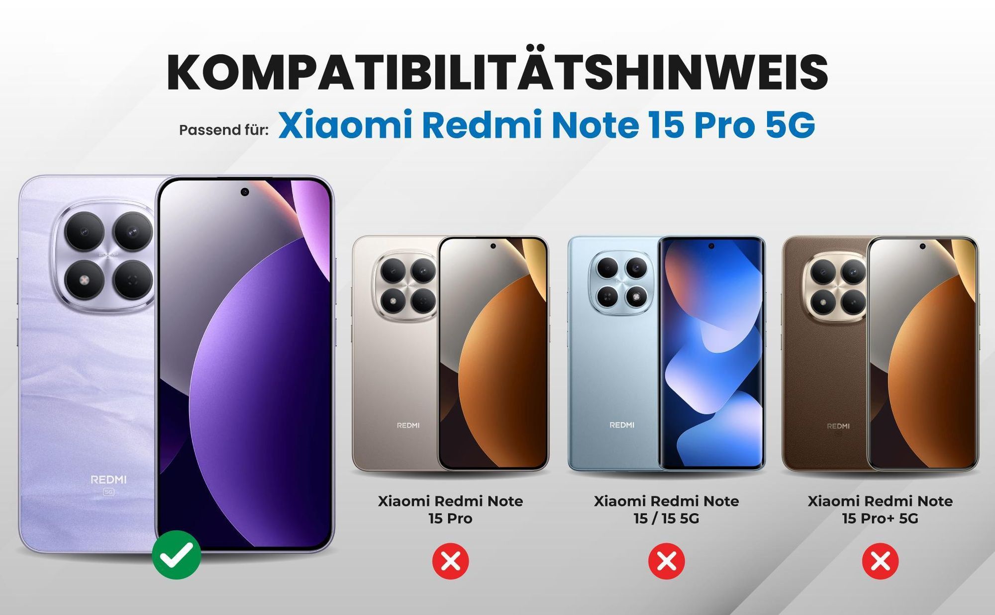 Kompatibilitätshinweise Hülle für Xiaomi Redmi Note 15 Pro 5G