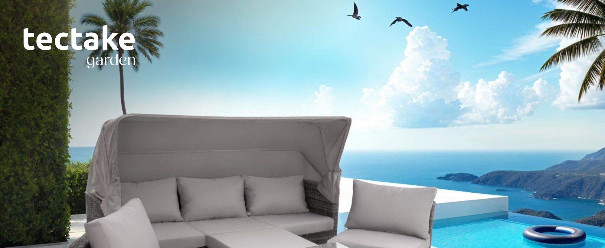 tectake® Aluminium Rattan Lounge San Marino wetterfest und UV-beständig Dicke der Polster 10 cm