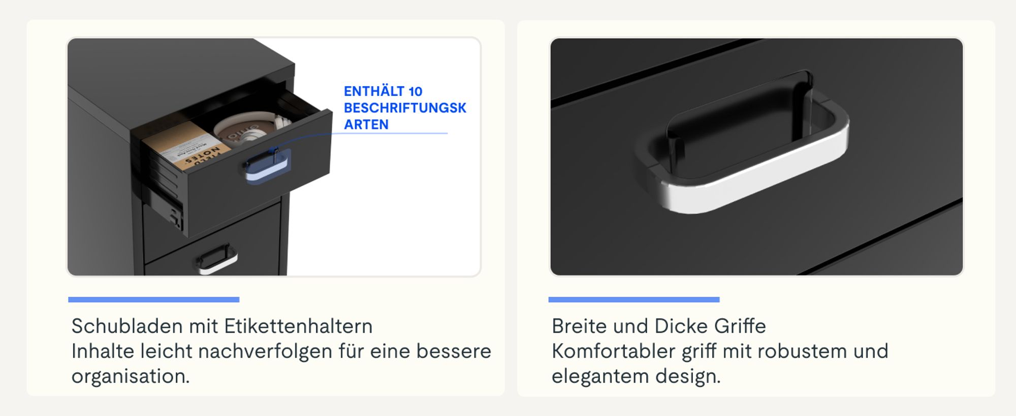 FLEXISPOT Rollcontainer Büroschrank mit 3 Schubladen, Aktenschrank Metallschrank Kommode mit Rädern, Unterschrank für Zuhause und Büro (Schwarz)