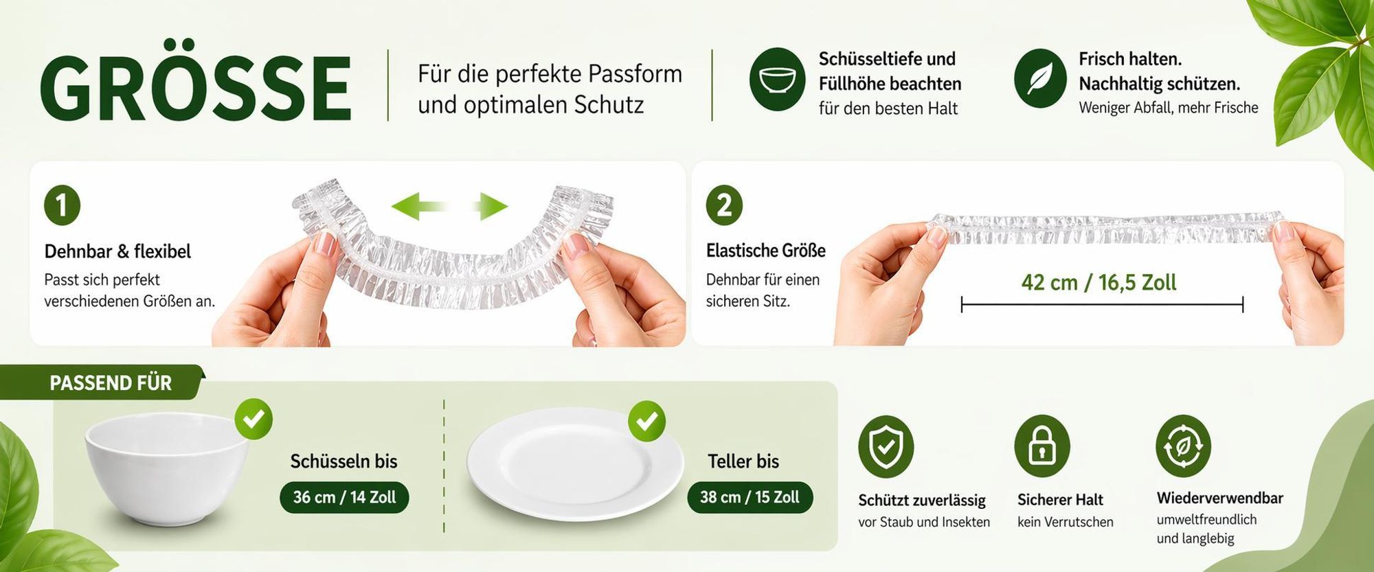 Frischhaltefolie mit Gummizug 200 Stück Elastische Frischhaltefolie Abdeckhauben Duschhauben Stretch Lebensmittel Abdeckung Schüsselabdeckungen