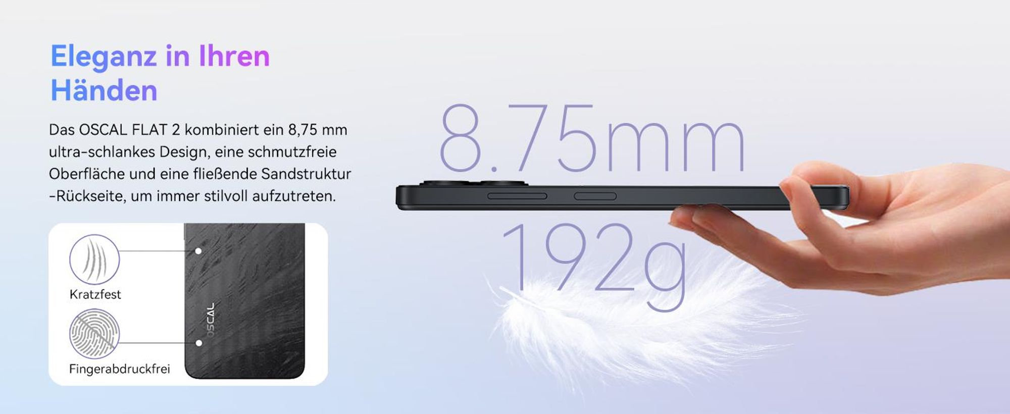 OSCAL FLAT 2 handy, 12(4+8)+128GB, 6,56 Zoll 90Hz IPS Display, 5000mAh, Face ID, 13MP Samsung Kamera, 8,75mm Ultradünn,Octa-Core Unisoc T606