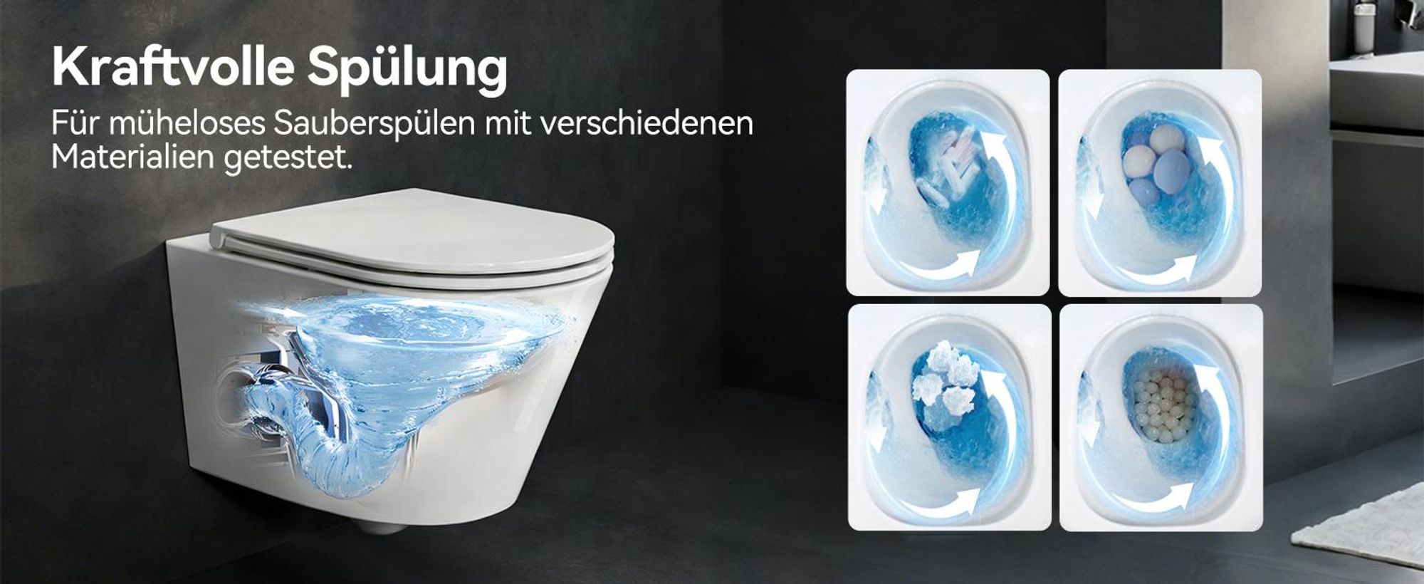 HOROW Hänge Toilette Spülrandloses WC - Einloch-Superspin-Spülung Toilettenschüssel inkl. Softclose Toilettendeckel - 525 x 358 x 360 mm