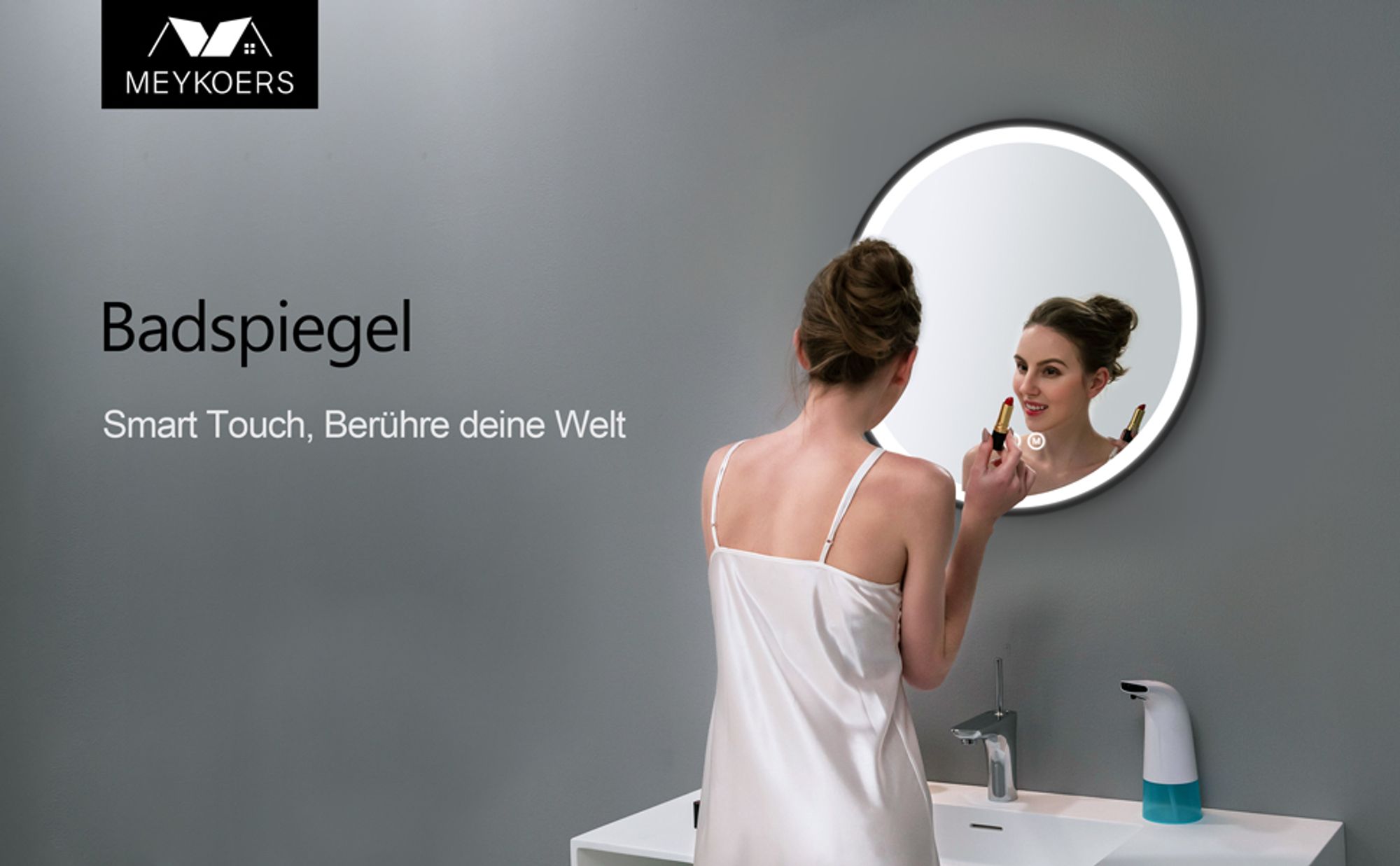 Heilmetz Badezimmerspiegel Rund ∅ 60cm LED Badspiegel mit Touch Schalter und 3 Lichtfarbe 3000-6500K Lichtspiegel Wandspiegel IP44