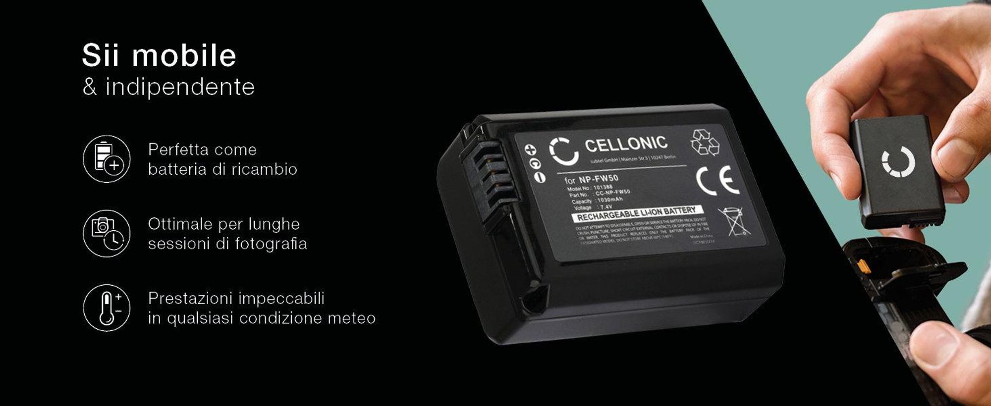 CELLONIC 2x Batteria per Fotocamera Compatibile con Sony ILCE-6000 (α6000), A6400 ILCE-6400, Alpha 6400 ILCE-6400, NP-FW50 – (1030mAh , 7.4V)