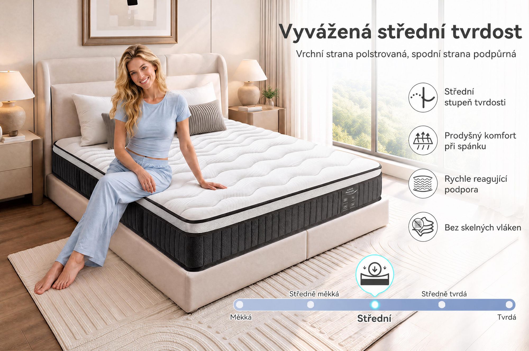 Matrace 120x200 cm, výška 22 cm, s integrovanou vrchní vrstvou, 7 zón, s pružinovým jádrem s kapslovými pružinami, tvrdost H3/H4