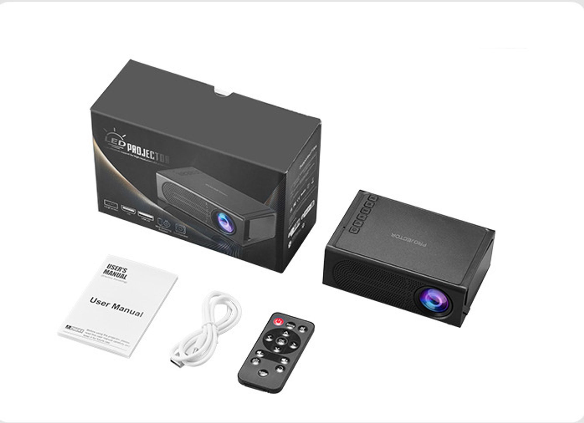 ZELURXX Spielzeug Projektor, Mini Beamer tragbar, mit 5V2A Powerbank nutzbar, kompatibel mit Handy & USB, LED Heimkino für Kinder & Outdoor, Schwarz