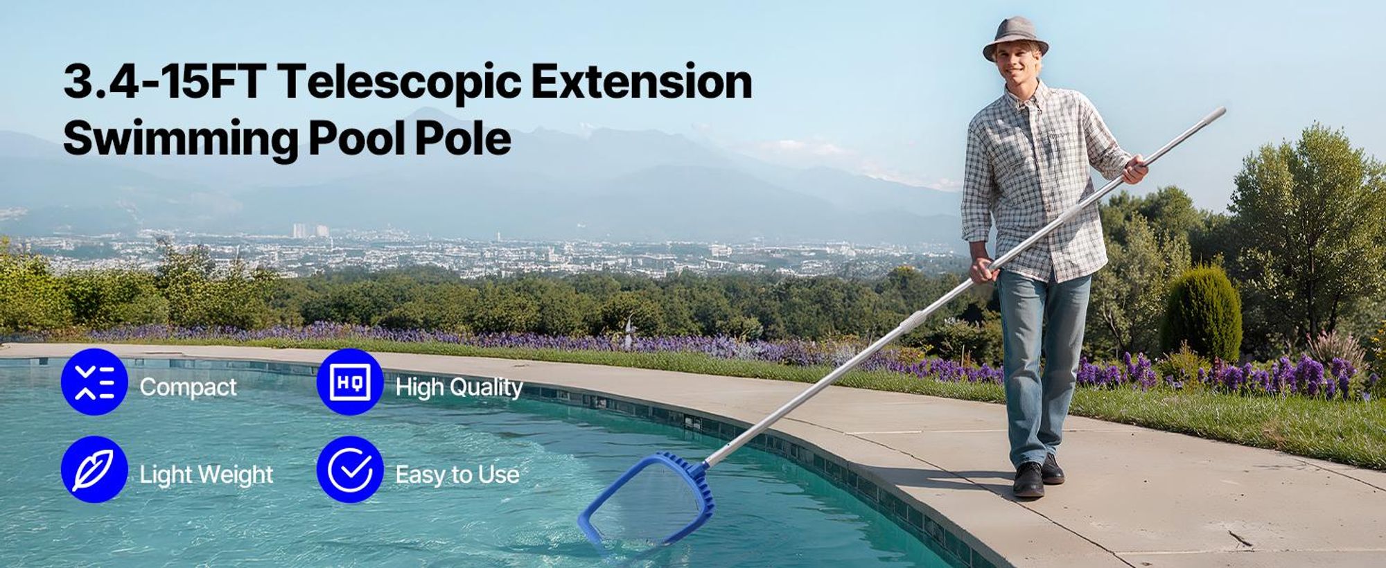 VEVOR Poolstange Schwimmbadstange (1-4,6 m), Teleskop-Reinigungsstangen für Schw