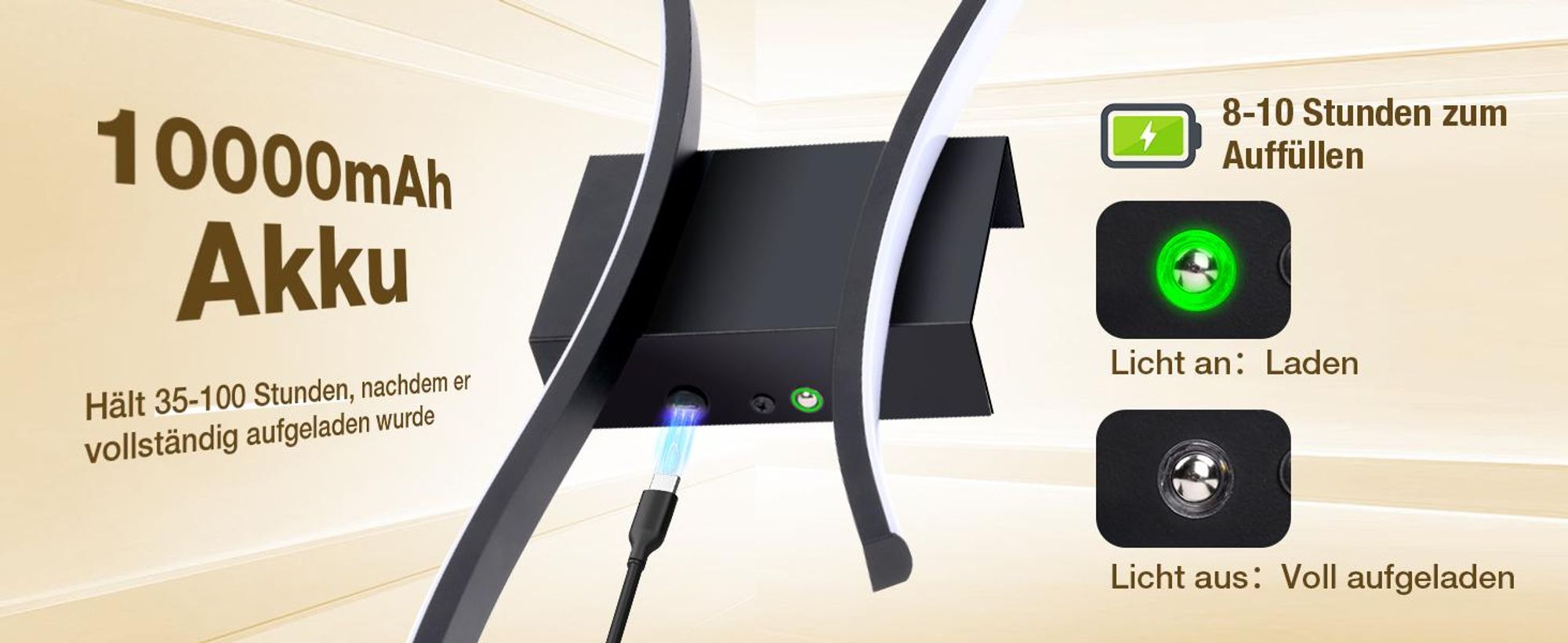 2 Stück LED Wandleuchte Innen Modern Dimmbar 3 Farbtemperaturen Wiederaufladbar Wandlampe mit Fernbedienung
