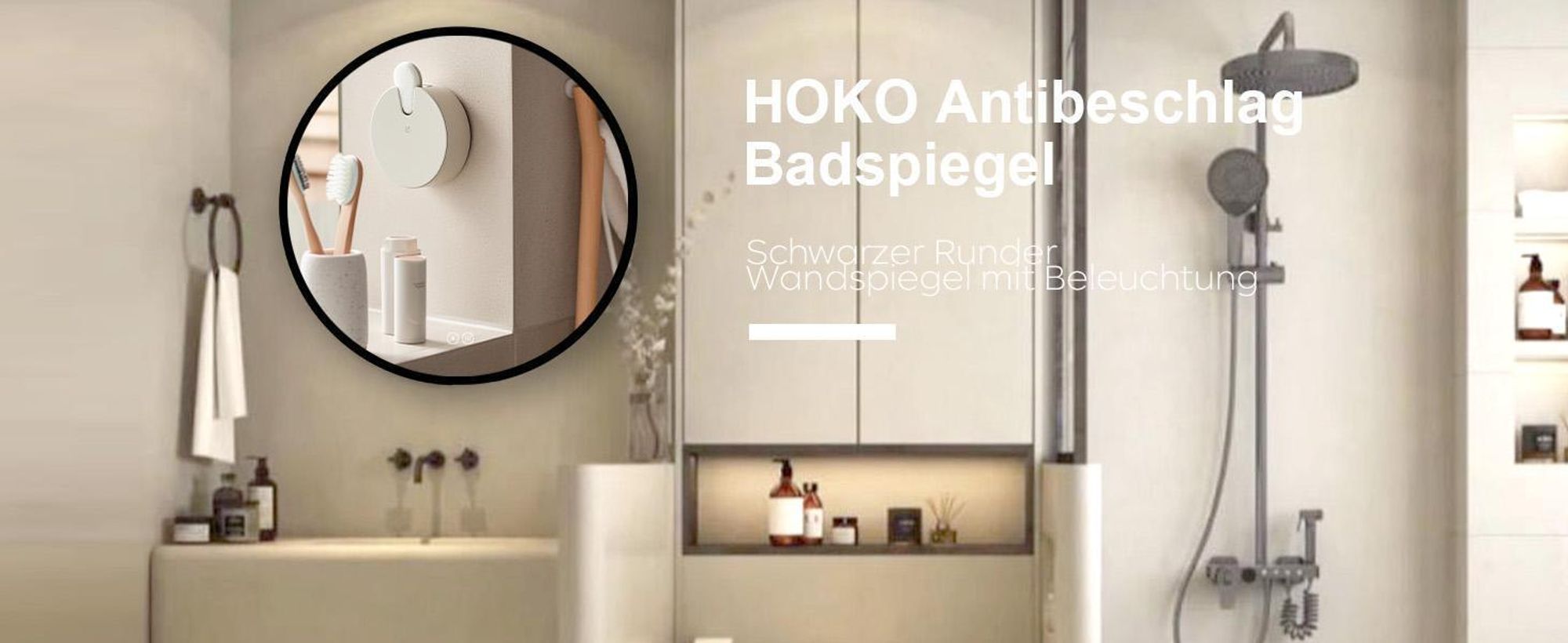 HOKO Badspiegel LED Antibeschlag Rund 60cm+LED Wechsel Warmweiß-Kaltweiß-Neutral 2700-6500K. Licht mit Touch Schalter/Wandschalter einschaltbar). Ulm