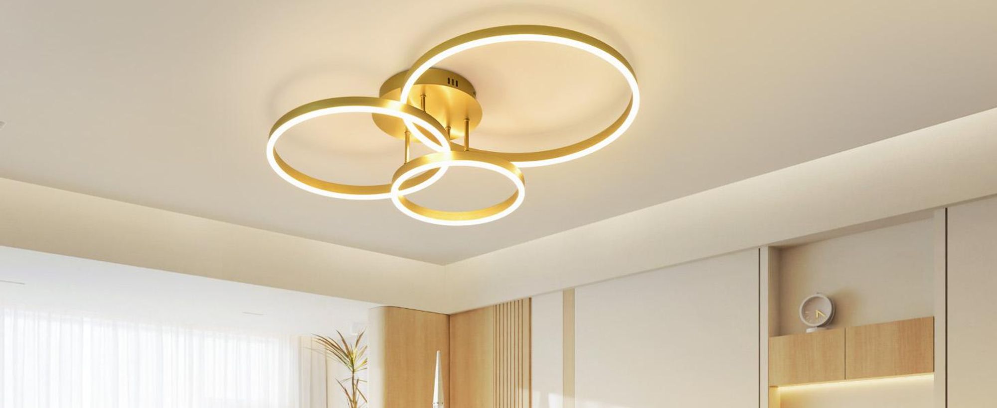Plafonnier LED ZMH dimmable 82 cm, doré, pour chambre à coucher, avec télécommande, équivalent 74 W, éclairage à 3 anneaux pour chambre à coucher et cuisine