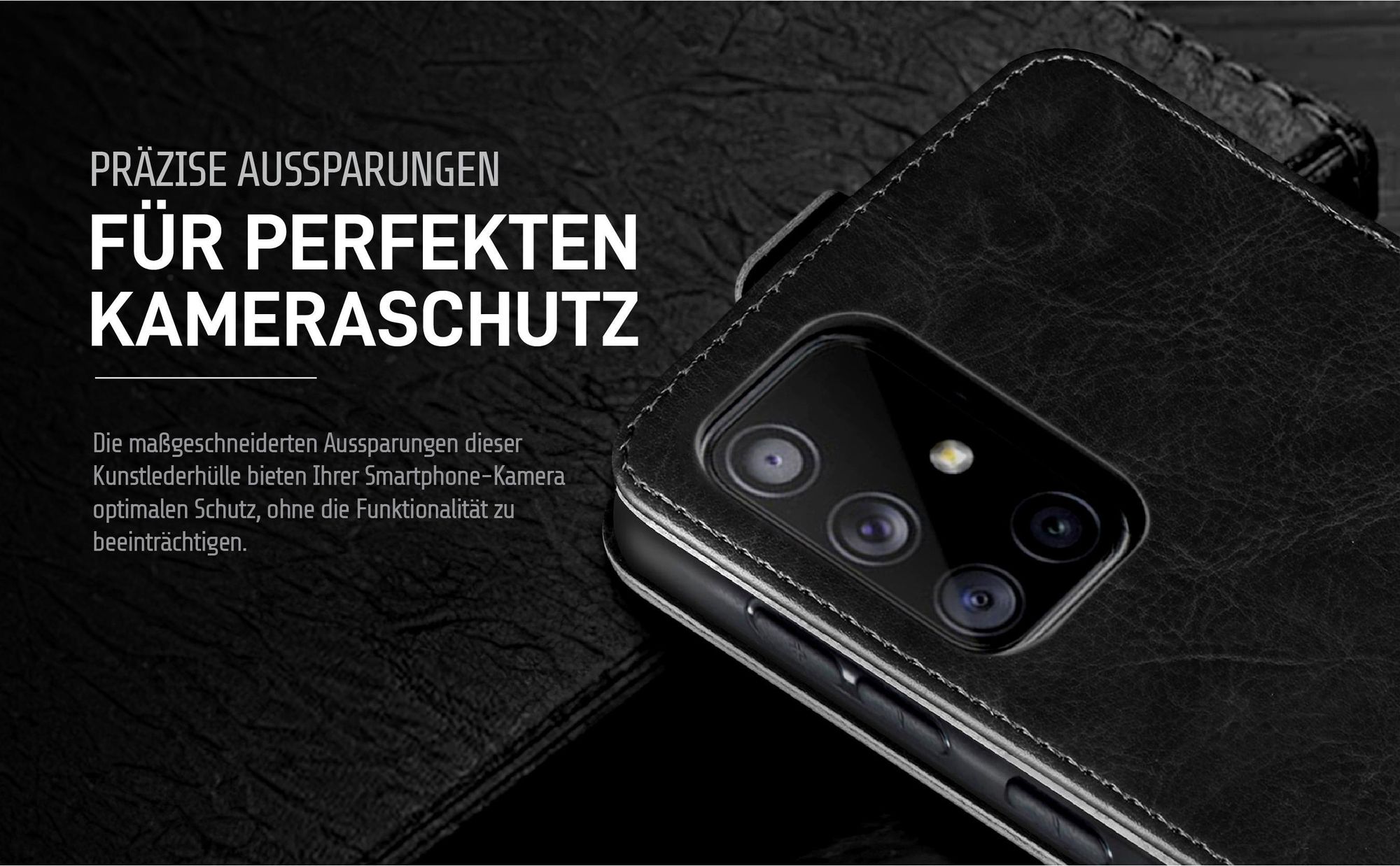 Klapphülle in Schwarz mit Kameraausschnitt für Samsung Galaxy A71