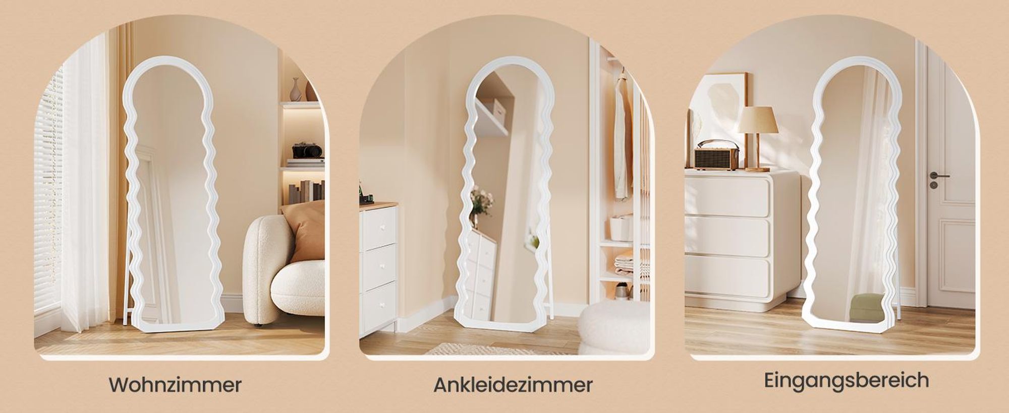 SONGMICS Ganzkörperspiegel, 160 x 50 cm, Standspiegel, wellenförmiges Design