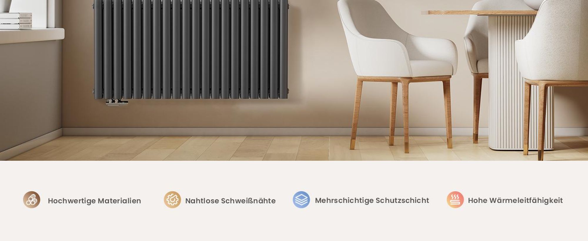 EMKE Design-Heizkörper 600 x 1180 mm Heizkörper Horizontaler Ovalheizkörper Seitenanschluss Doppellagig Heizung, 1828W, Anthrazit ohne Heizstab