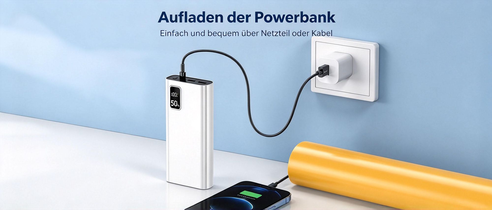 Juksun Powerbank 50000mAh 22.5W Schnellladegerät weiß Tragbares Ladegerät mit USB-C und USB-A für Outdoor und Reisen