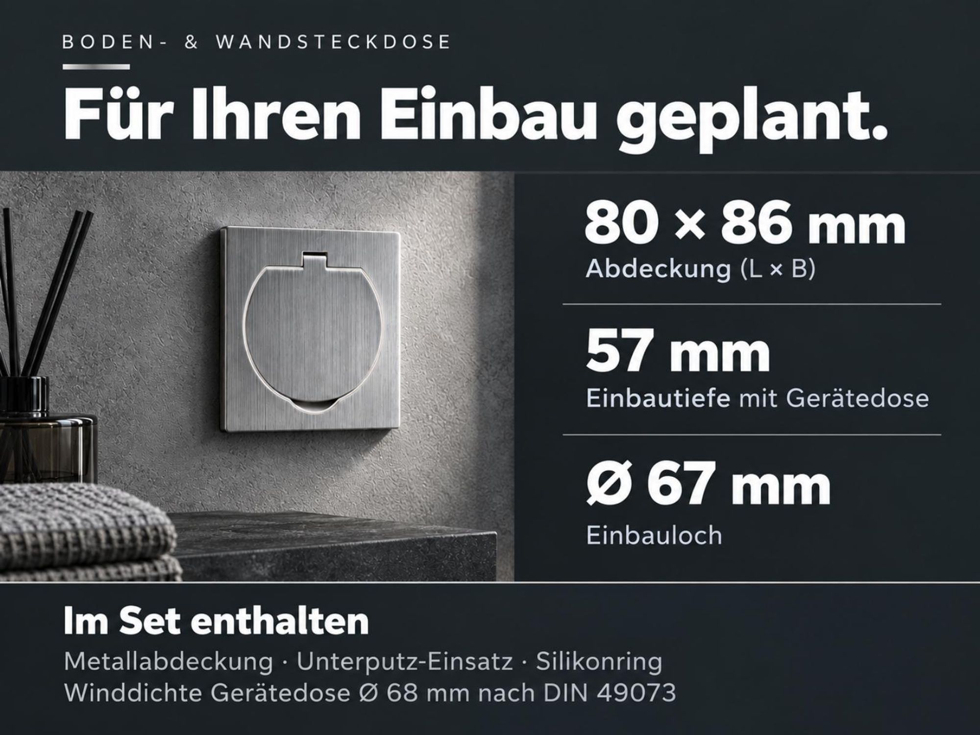 Metall Einbausteckdose I Bodensteckdose IP44 I silber