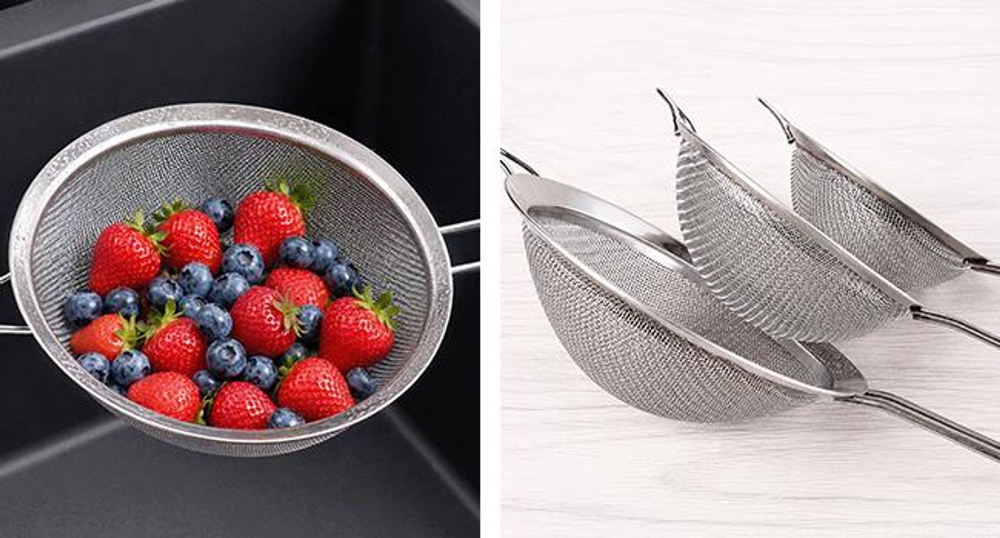 KRUMAD Küchensieb Set 3-teilig, Edelstahl Sieb feinmaschig, Mehlsieb, Passiersieb mit Griff, Abtropfsieb für Küche, Backen und Kochen