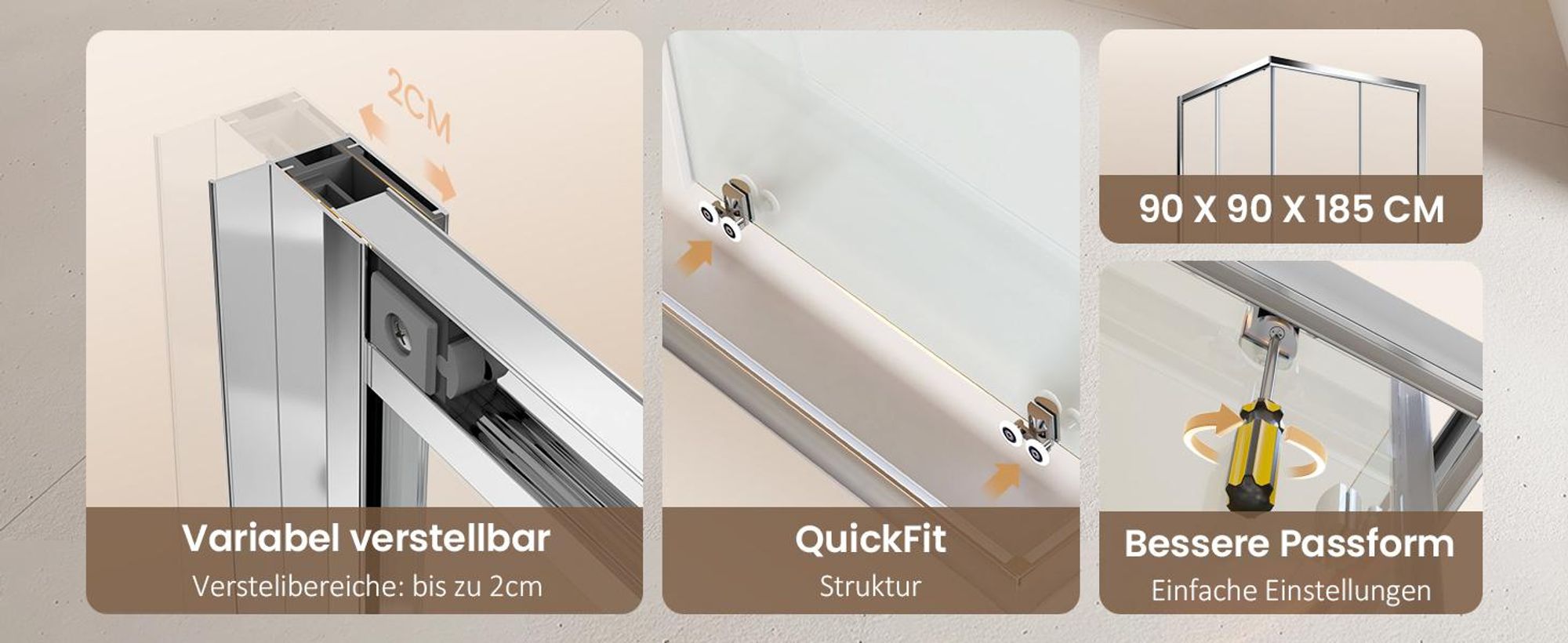 EMKE Duschkabine 90x90x185 cm Eckeinstieg Schiebetür 5mm ESG Sicherheitsglas mit Doppelrollen & Quick-Release Eckdusche Duschtür Duschwand