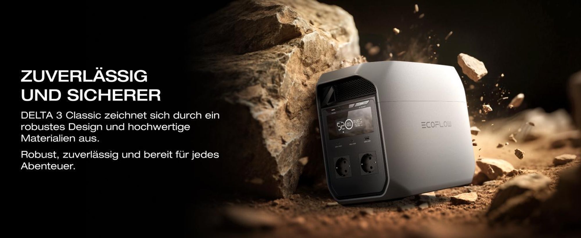 EF ECOFLOW DELTA 3 Classic Tragbare Powerstation mit 160 W Solarpanel, 1024 Wh LiFePO4 Batterie, 1800 W AC Ausgang (3600 W Spitzenleistung)