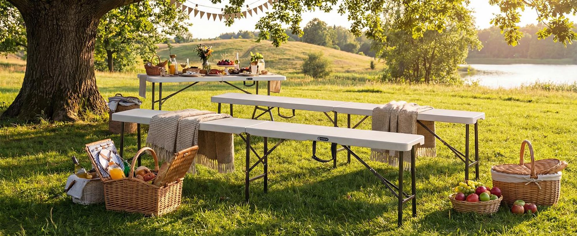 CASARIA Bierbank 2er Set klappbar 180 cm, Kunststoff, 8 Personen, Weiß
